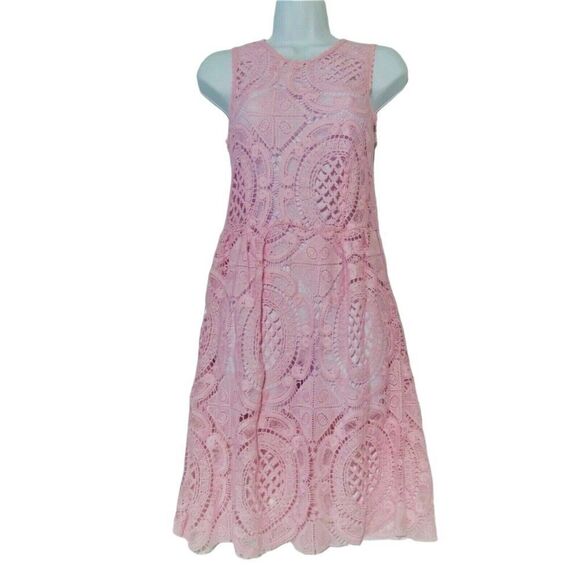 Urban Outfitters Kimchi Blue Medallion Fit and Flare Pink Lace Dress Size Small - Picture 1 of 7